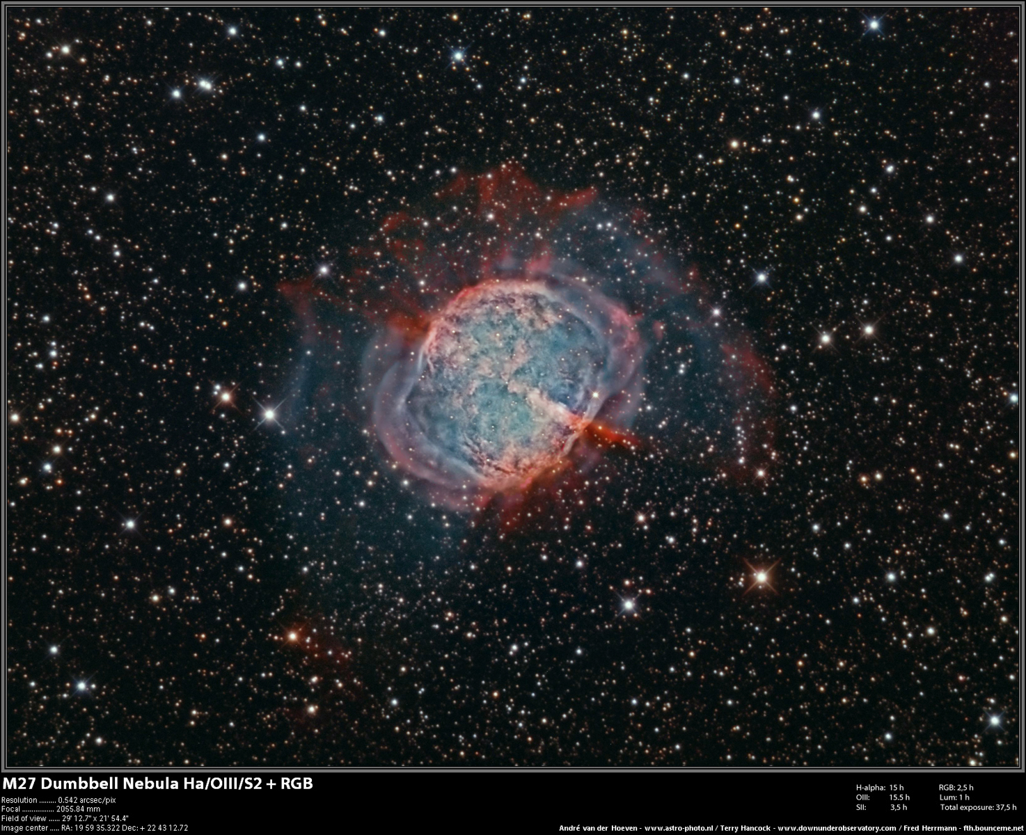 M27_HaS2OIII_RGB_terry_andre_fred_09072013_red_framed
